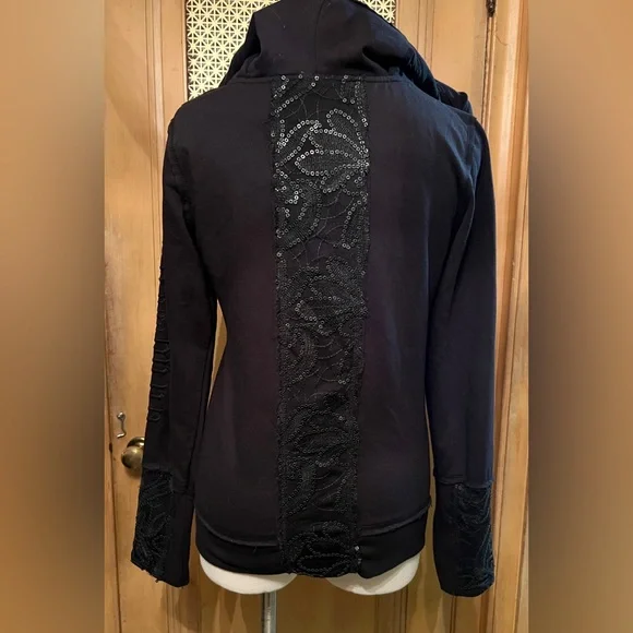 CRASH & BURN black sequin zip hoodie L - Picture 6 of 12